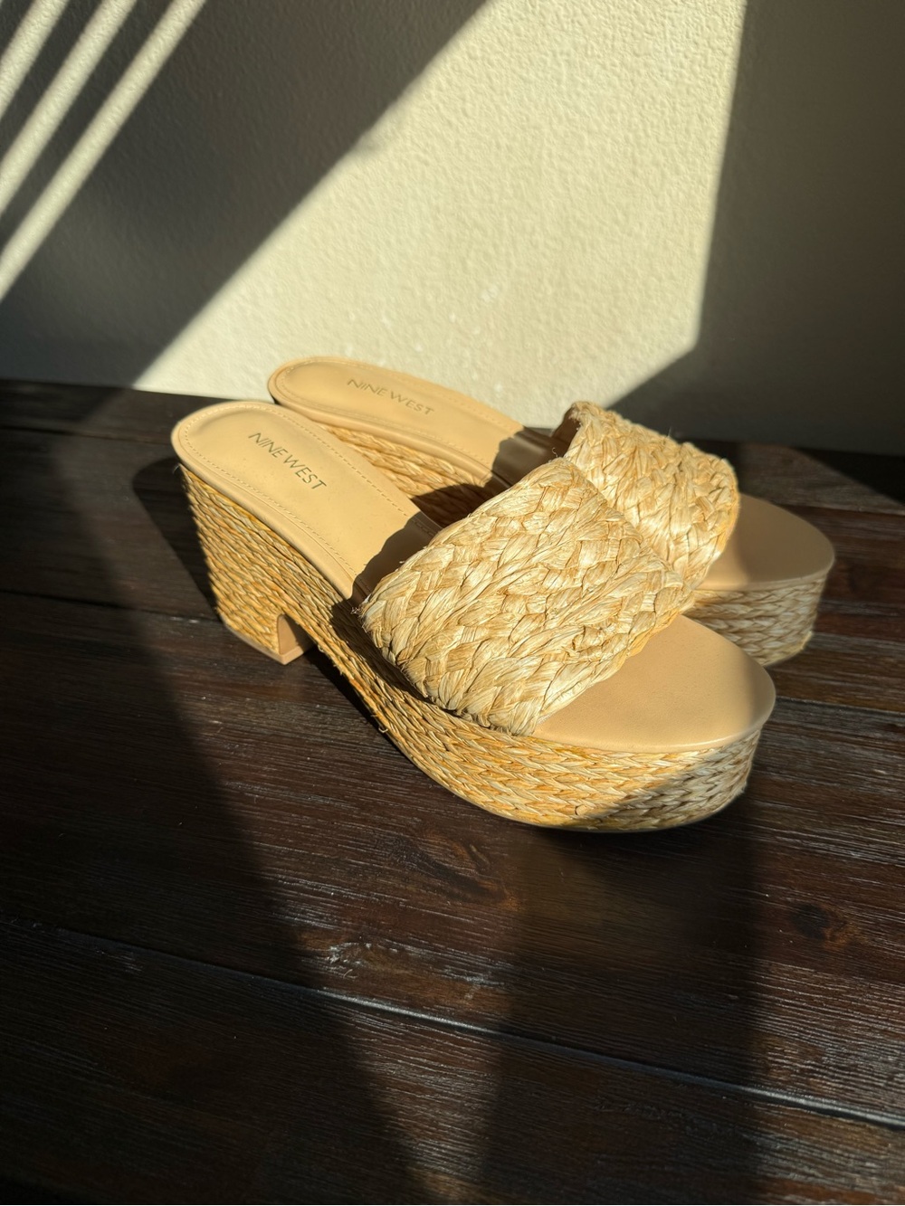 Nine West Tan Braided Platform Slide Sandals